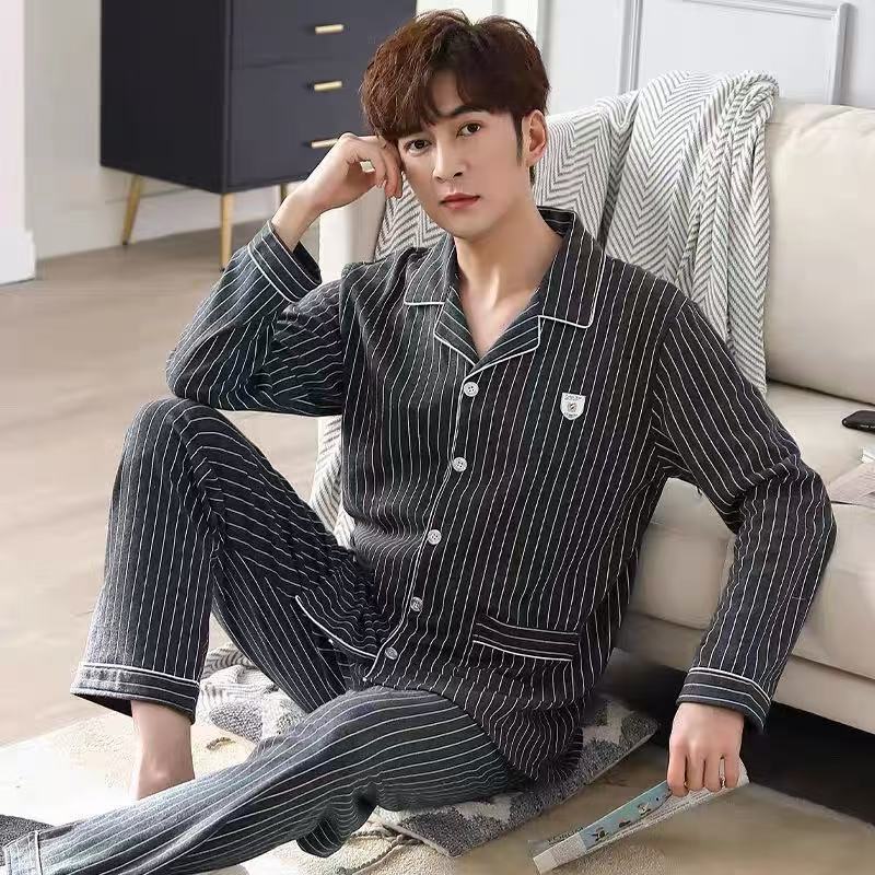 2025 men's pajamas, spring/autumn style, long sleeves, long pants, cardigan, loose cardigans, plus size men's style, suitable for outdoor casual loungewear, summer