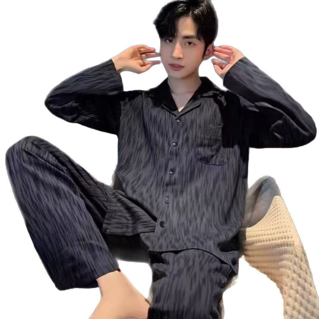 2025 men's pajamas, spring/autumn style, long sleeves, long pants, cardigan, loose cardigans, plus size men's style, suitable for outdoor casual loungewear, summer