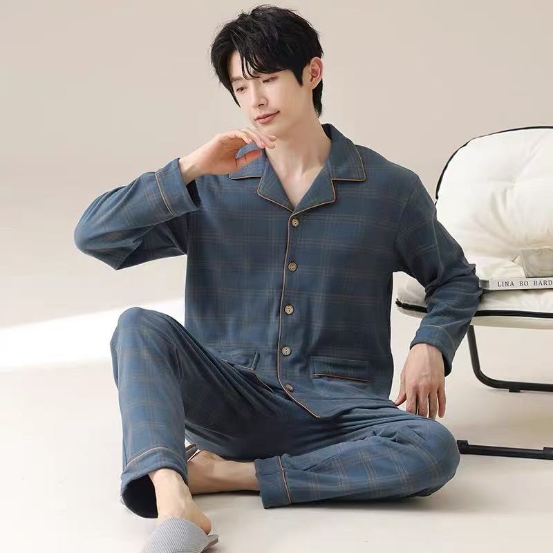 2025 men's pajamas, spring/autumn style, long sleeves, long pants, cardigan, loose cardigans, plus size men's style, suitable for outdoor casual loungewear, summer