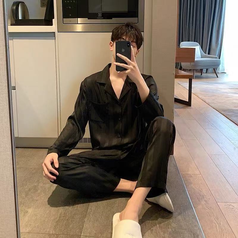 2025 men's pajamas, spring/autumn style, long sleeves, long pants, cardigan, loose cardigans, plus size men's style, suitable for outdoor casual loungewear, summer